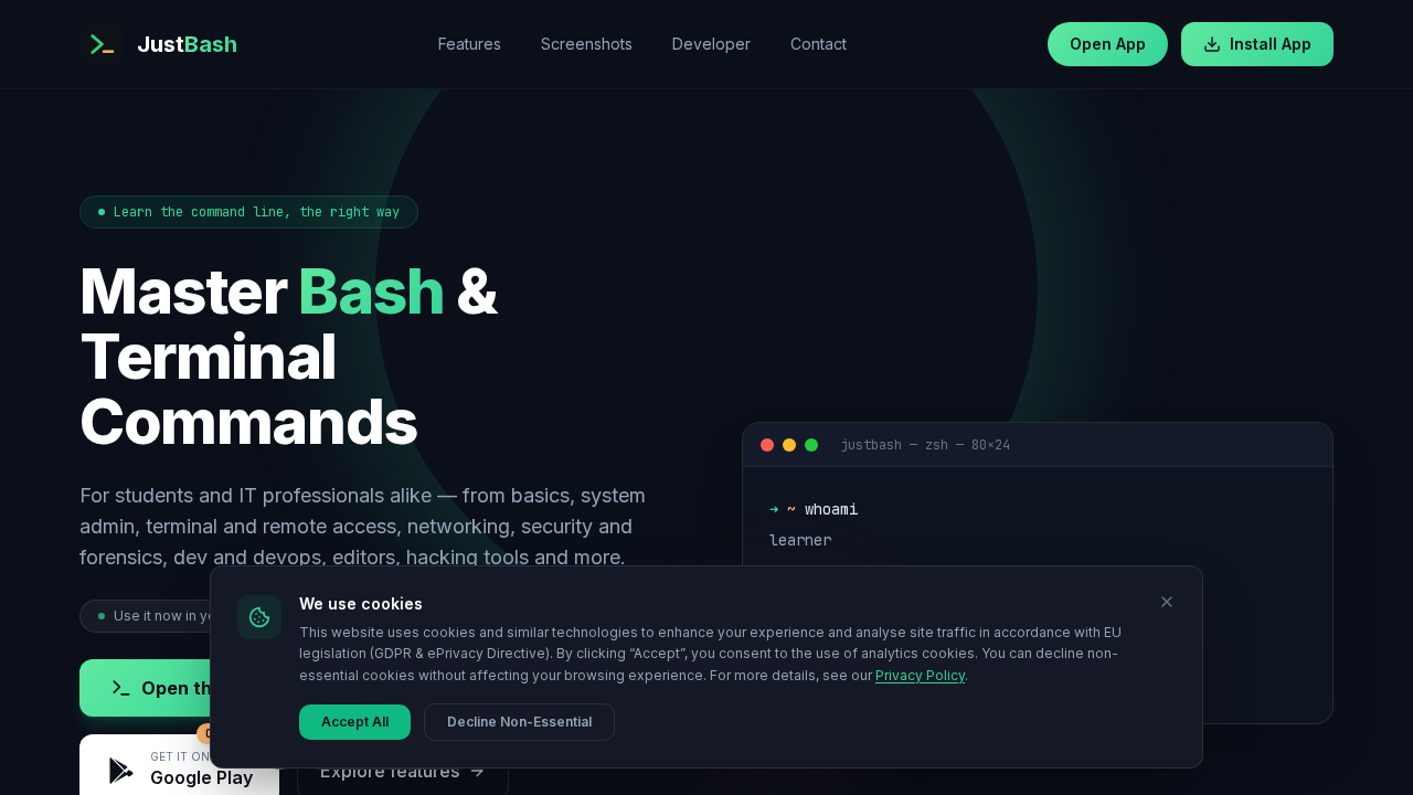 JustBash website screenshot