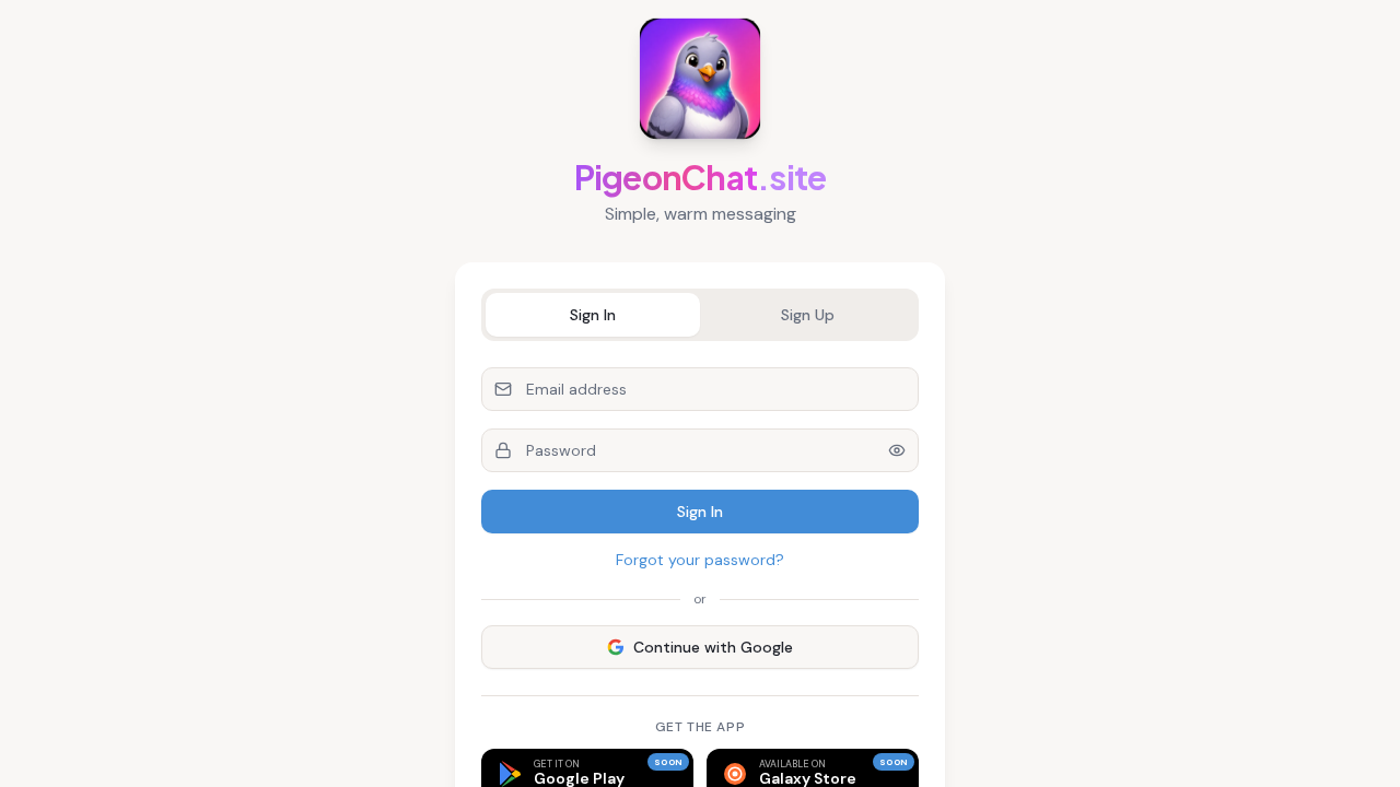 PigeonChat website screenshot